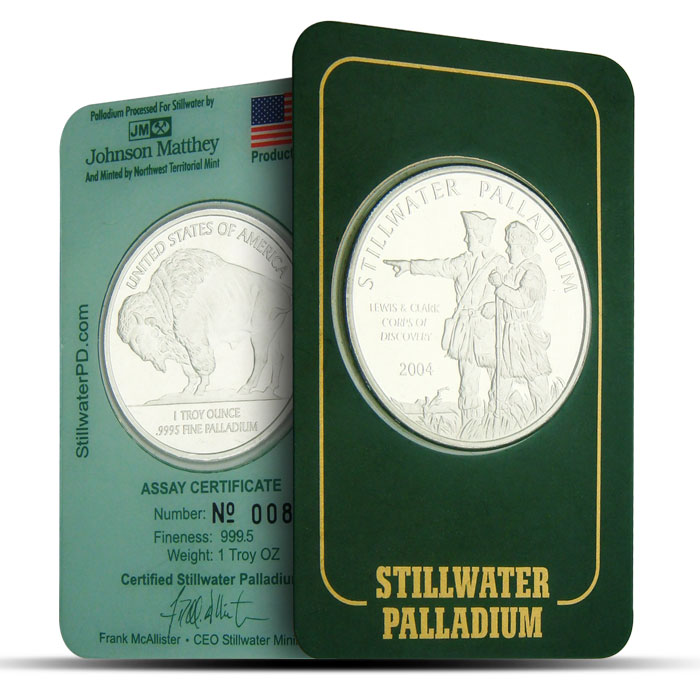 1 oz Johnson Matthey Stillwater Palladium Round 1 oz Johnson Matthey Stillwater Palladium Round