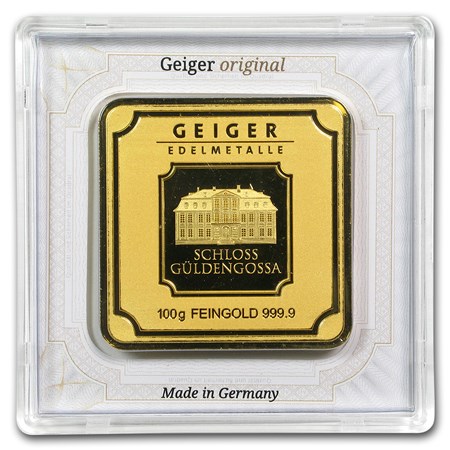 100 Gram Geiger Edelmetalle Square Gold Bar (New) 100 Gram Geiger Edelmetalle Square Gold Bar (New)