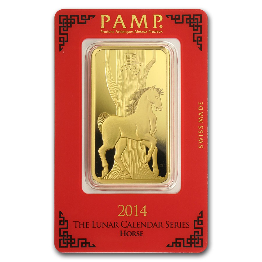 100 Gram PAMP Suisse Lunar Horse Gold Bar (New w/ Assay) 100 Gram PAMP Suisse Lunar Horse Gold Bar (New w/ Assay)