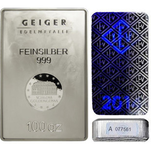 100 oz Geiger Security Line Silver Bar 100 oz Geiger Security Line Silver Bar