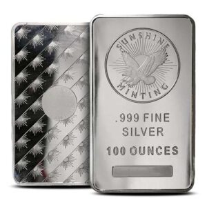 100 oz Sunshine Silver Bar For Sale (New, MintMark SI) 100 oz Sunshine Silver Bar For Sale (New, MintMark SI)