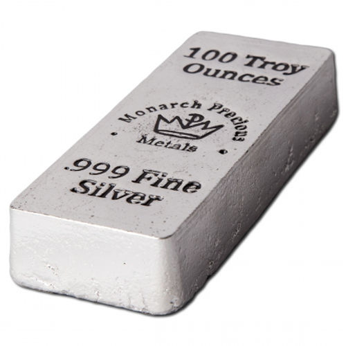 100 oz Monarch Hand Poured Stacker Silver Bar (New) 100 oz Monarch Hand Poured Stacker Silver Bar (New)