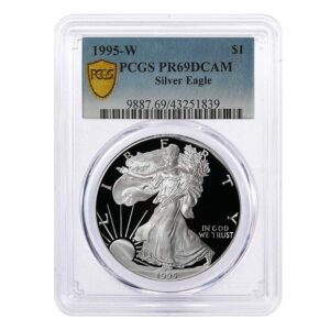 1995-W 1 oz Proof American Silver Eagle Coin PCGS PR69 DCAM 1995-W 1 oz Proof American Silver Eagle Coin PCGS PR69 DCAM