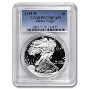 1995-W 1 oz Proof American Silver Eagle Coin PCGS PR70 DCAM 1995-W 1 oz Proof American Silver Eagle Coin PCGS PR70 DCAM