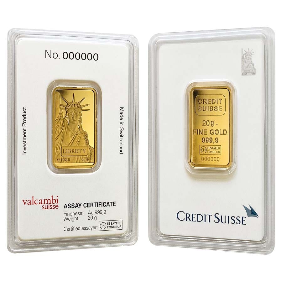 20 Gram Credit Suisse Liberty Gold Bar (New w/ Assay) 20 Gram Credit Suisse Liberty Gold Bar (New w/ Assay)