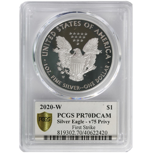 2020-W 1 oz V75 Privy Proof American Silver Eagle Coin PCGS PR70 FS 2020-W 1 oz V75 Privy Proof American Silver Eagle Coin PCGS PR70 FS