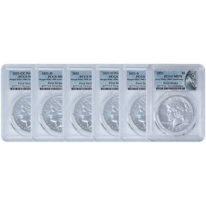 2021 Morgan and Peace Silver Dollar 6-Coin Set PCGS MS70 FDOI