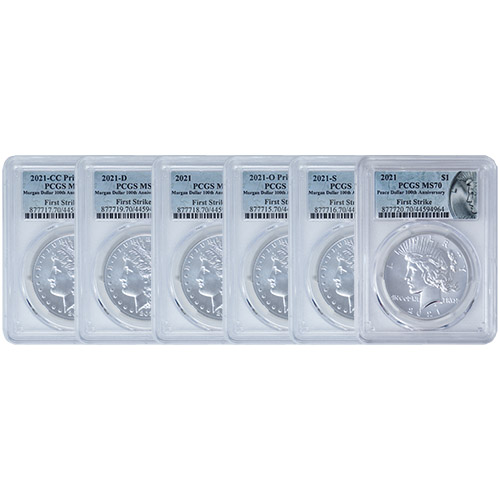 2021 Morgan and Peace Silver Dollar 6-Coin Set PCGS MS70 FS