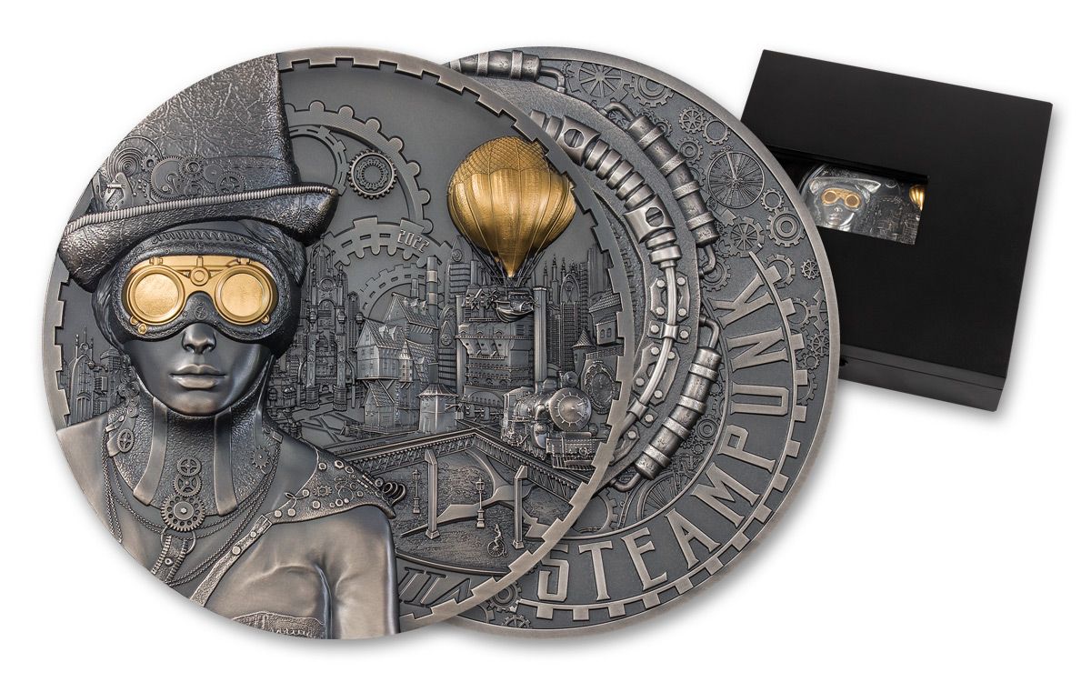 2022 1 Kilo Antique Cook Islands Silver Steampunk Coin (Ultra High Relief)