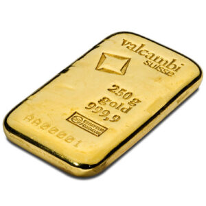 250 Gram Valcambi Cast Gold Bar For Sale (New w/ Assay)