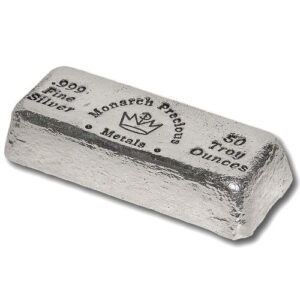 50 oz Monarch Hand Poured Loaf Silver Bar (New) 50 oz Monarch Hand Poured Loaf Silver Bar (New)