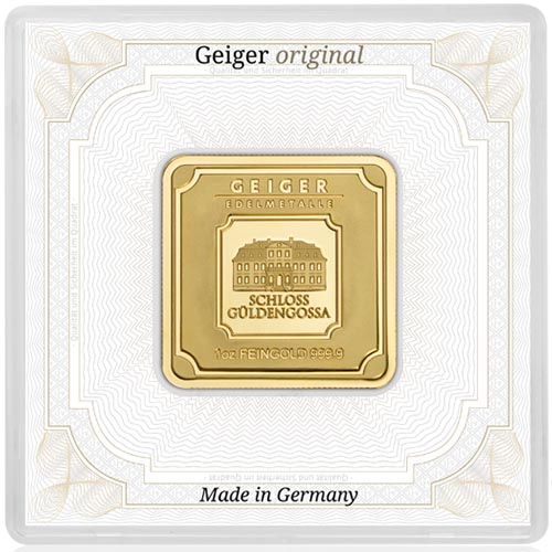 Buy 1 oz Geiger Square Gold Bar (New w/ Assay) Buy 1 oz Geiger Square Gold Bar (New w/ Assay)