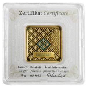 Buy 10 Gram Geiger Square Gold Bar (New w/ Assay) Buy 10 Gram Geiger Square Gold Bar (New w/ Assay)