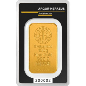 Buy 100 Gram Argor Heraeus Gold Bar (New w/ Assay) Buy 100 Gram Argor Heraeus Gold Bar (New w/ Assay)