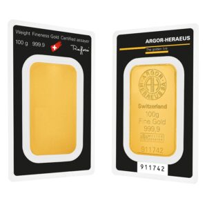 Buy 100 Gram Argor Heraeus Gold Bar (New w/ Assay) Buy 100 Gram Argor Heraeus Gold Bar (New w/ Assay)