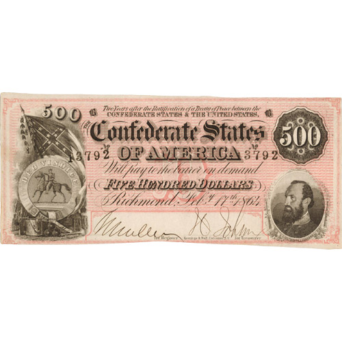 Buy 1864 $500 Confederate States of America Note (Uncirculated) Buy 1864 $500 Confederate States of America Note (Uncirculated)