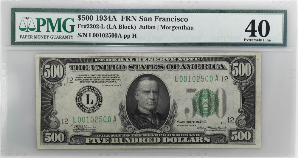 Buy 1934 $500 Federal Reserve Note (PMG Extremely Fine 40+) Buy 1934 $500 Federal Reserve Note (PMG Extremely Fine 40+)