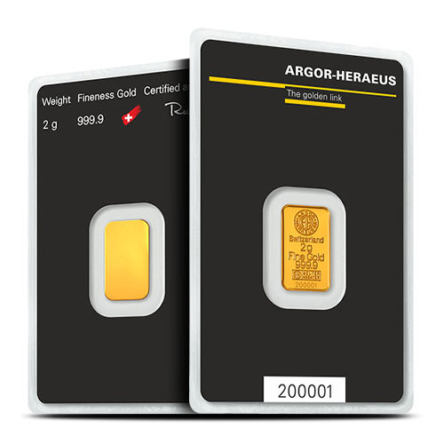 Buy 2 Gram Argor Heraeus Gold Bar (New w/ Assay) Buy 2 Gram Argor Heraeus Gold Bar (New w/ Assay)