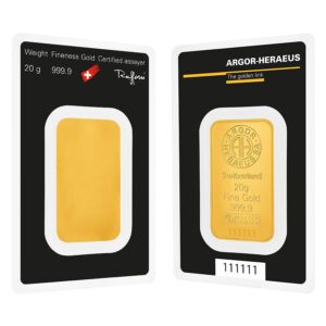 Buy 20 Gram Argor Heraeus Gold Bar (New w/ Assay) Buy 20 Gram Argor Heraeus Gold Bar (New w/ Assay)