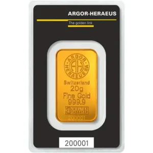 Buy 20 Gram Argor Heraeus Gold Bar (New w/ Assay) Buy 20 Gram Argor Heraeus Gold Bar (New w/ Assay)