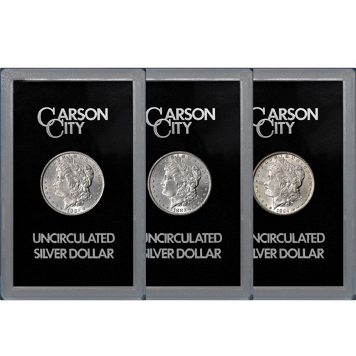 Morgan Silver Dollar 3-Coin Set For Sale (1882-1884-CC, GSA, Box + CoA) Morgan Silver Dollar 3-Coin Set For Sale (1882-1884-CC, GSA, Box + CoA)
