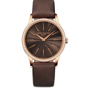 Patek Philippe Calatrava 18k Rose Gold Diamond Bezel 33mm Chocolate Brown Dial