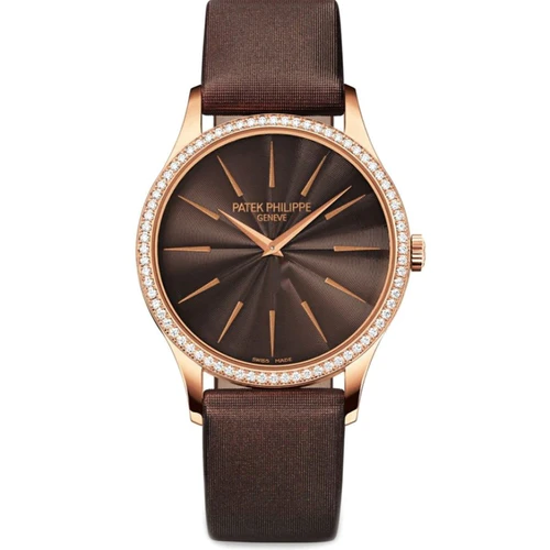 Patek Philippe Calatrava 18k Rose Gold Diamond Bezel 33mm Chocolate Brown Dial Patek Philippe Calatrava 18k Rose Gold Diamond Bezel 33mm Chocolate Brown Dial