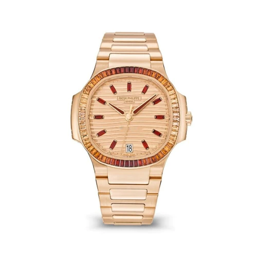 Patek Philippe Nautilus 7118/1300R-001 Automatic Rose Gold Baguette Cognac Bezel