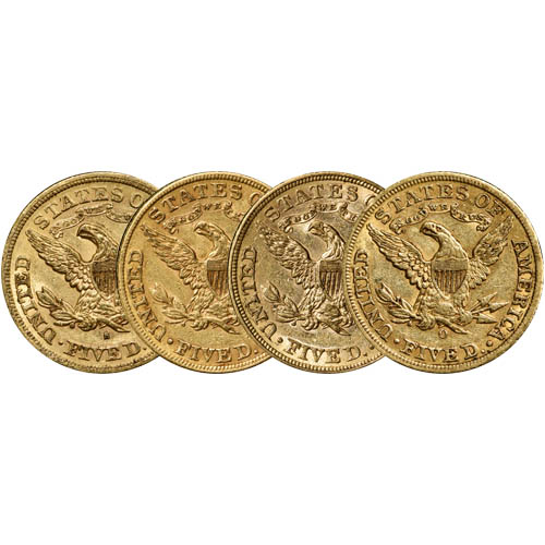 Pre-33 $5 Liberty Gold Half Eagle 4-Coin Set (1838-1899, XF+) Pre-33 $5 Liberty Gold Half Eagle 4-Coin Set (1838-1899, XF+)