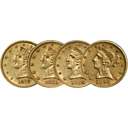 Pre-33 $5 Liberty Gold Half Eagle 4-Coin Set (1838-1899, XF+) Pre-33 $5 Liberty Gold Half Eagle 4-Coin Set (1838-1899, XF+)