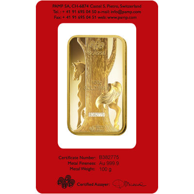 100 Gram PAMP Suisse Lunar Horse Gold Bar (New w/ Assay) 100 Gram PAMP Suisse Lunar Horse Gold Bar (New w/ Assay)