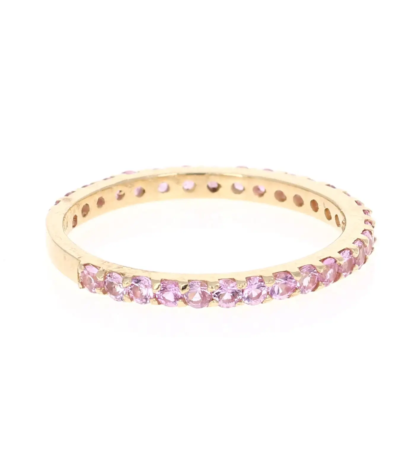 0.92 Carat Round Cut Pink Sapphire Band 14 Karat Yellow Gold 0.92 Carat Round Cut Pink Sapphire Band 14 Karat Yellow Gold