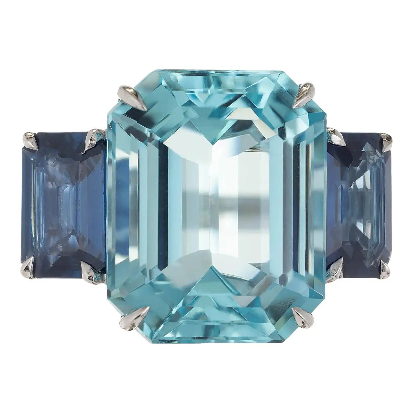 13.60 Carat Natural Aquamarine Sapphire Platinum Three-Stone Cocktail Ring 13.60 Carat Natural Aquamarine Sapphire Platinum Three-Stone Cocktail Ring