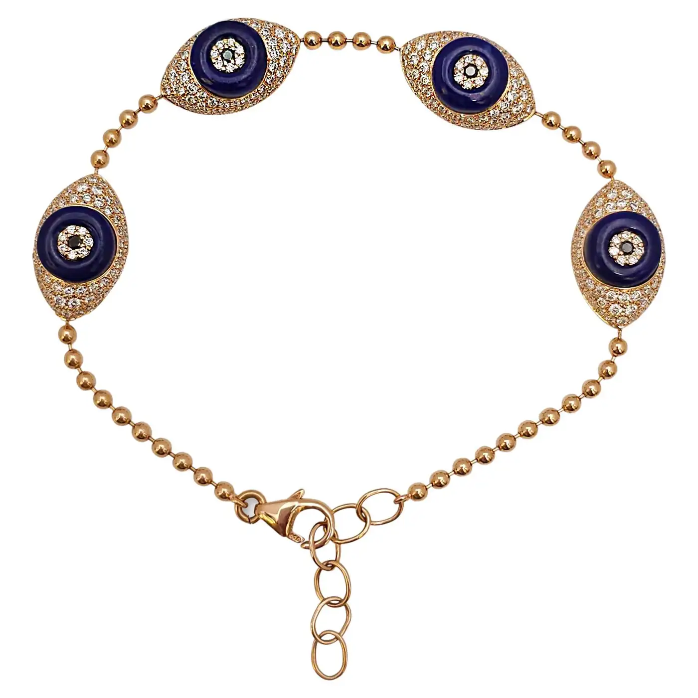 18 Karat Rose Gold Diamond and Lapis Lazuli Evil Eye Bracelet