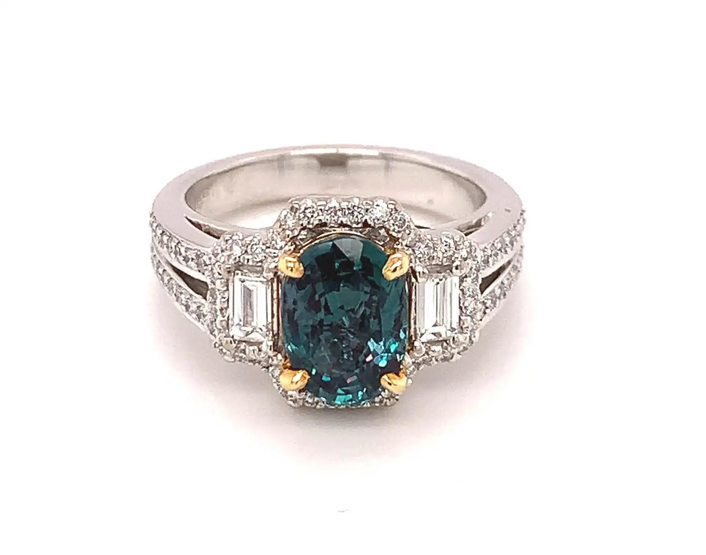 2.02 Carat GIA Certified Alexandrite Chrysoberyl and Diamond Engagement Ring 2.02 Carat GIA Certified Alexandrite Chrysoberyl and Diamond Engagement Ring