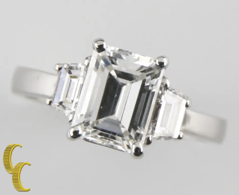 2.10 Carat Emerald Cut Diamond 3-Stone Platinum Ring with GIA Certified 2.10 Carat Emerald Cut Diamond 3-Stone Platinum Ring with GIA Certified