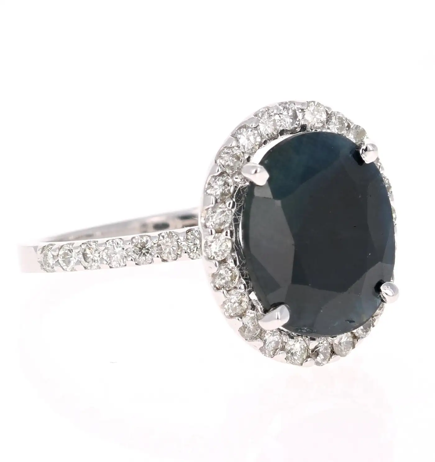 4.65 Carat Sapphire Diamond 14K White Gold Halo Ring