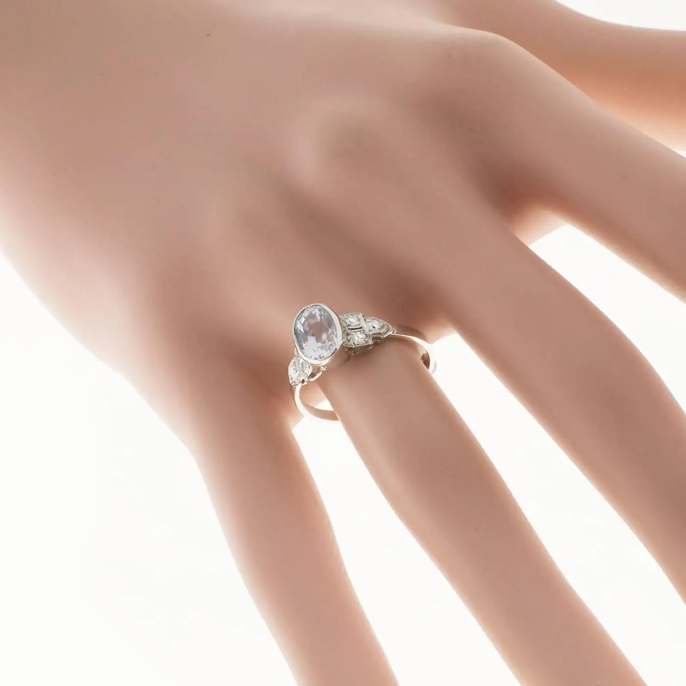 Art Deco Oval 2.06 Carat Sapphire Diamond Platinum Engagement Ring Art Deco Oval 2.06 Carat Sapphire Diamond Platinum Engagement Ring