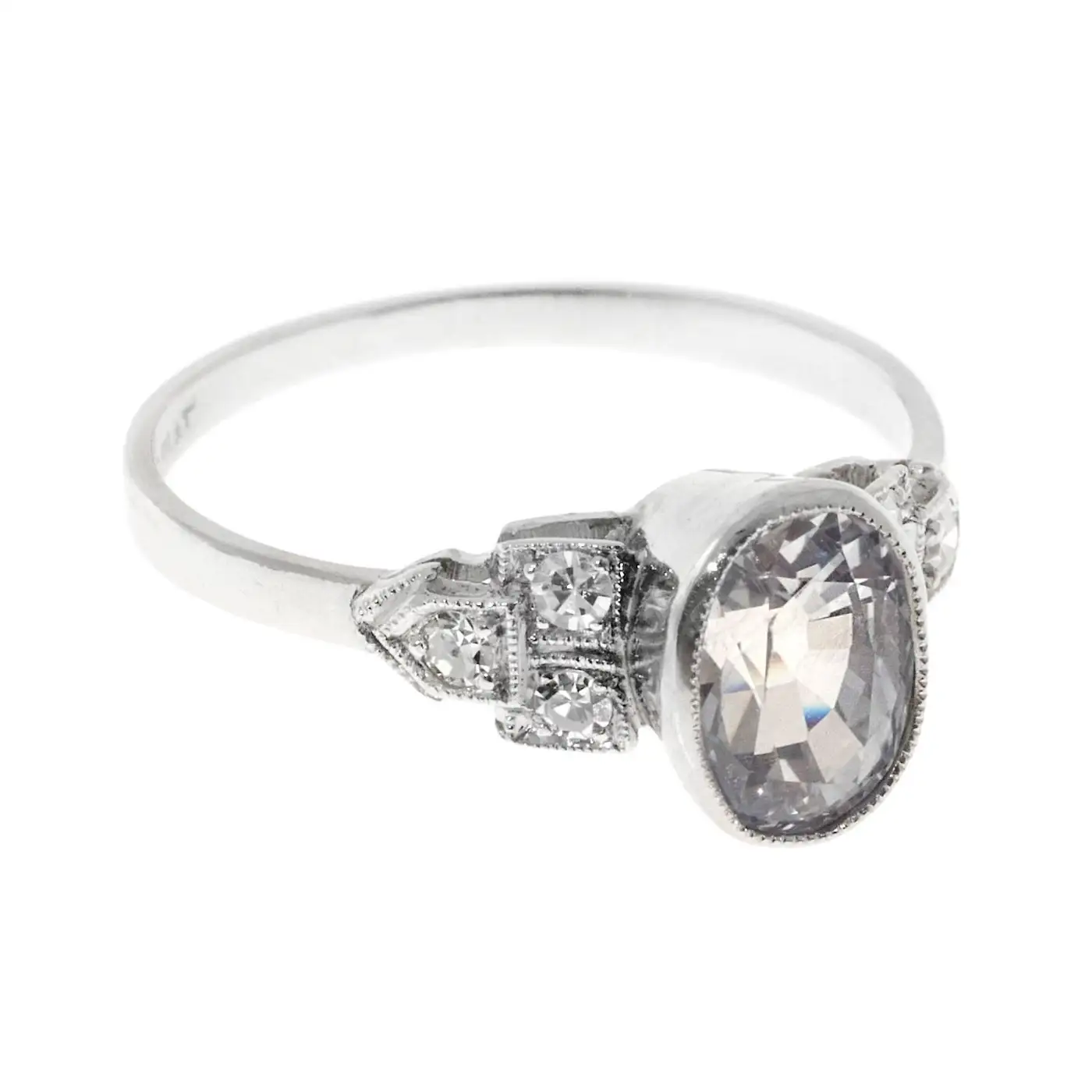Art Deco Oval 2.06 Carat Sapphire Diamond Platinum Engagement Ring Art Deco Oval 2.06 Carat Sapphire Diamond Platinum Engagement Ring