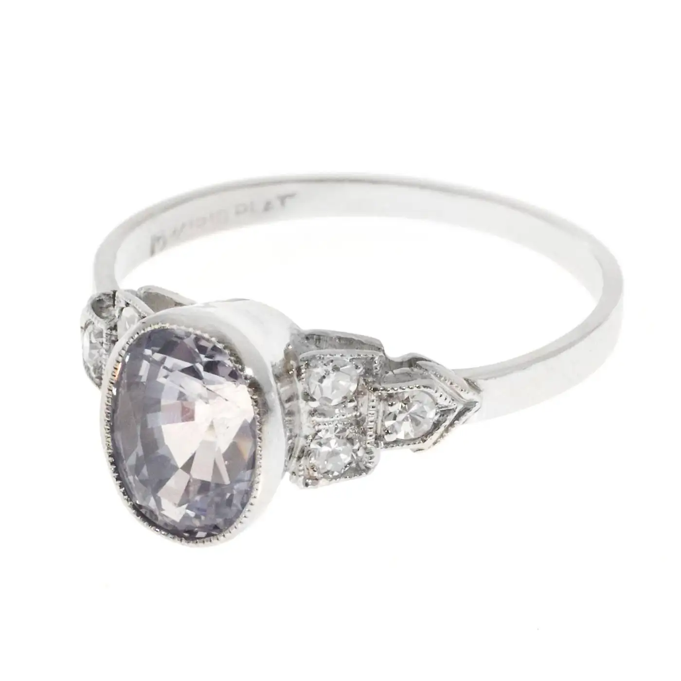 Art Deco Oval 2.06 Carat Sapphire Diamond Platinum Engagement Ring Art Deco Oval 2.06 Carat Sapphire Diamond Platinum Engagement Ring