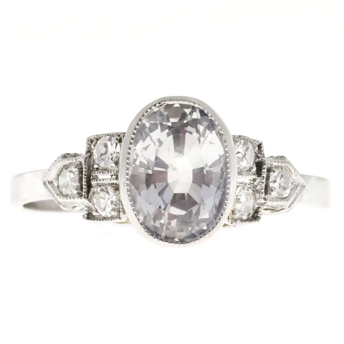Art Deco Oval 2.06 Carat Sapphire Diamond Platinum Engagement Ring Art Deco Oval 2.06 Carat Sapphire Diamond Platinum Engagement Ring