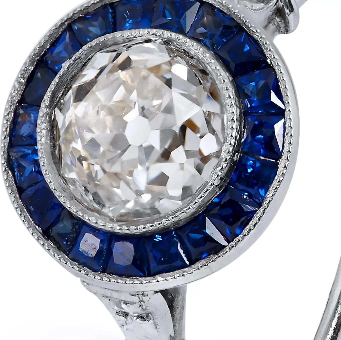 Art Deco Style 1.16 Carat Old European Cut Diamond Sapphire Platinum Ring 6.5 Art Deco Style 1.16 Carat Old European Cut Diamond Sapphire Platinum Ring 6.5