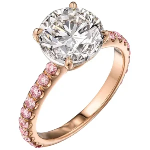 Brilliant Round Engagement Ring with Pink Diamonds GIA Certified 3.01 Carat Brilliant Round Engagement Ring with Pink Diamonds GIA Certified 3.01 Carat