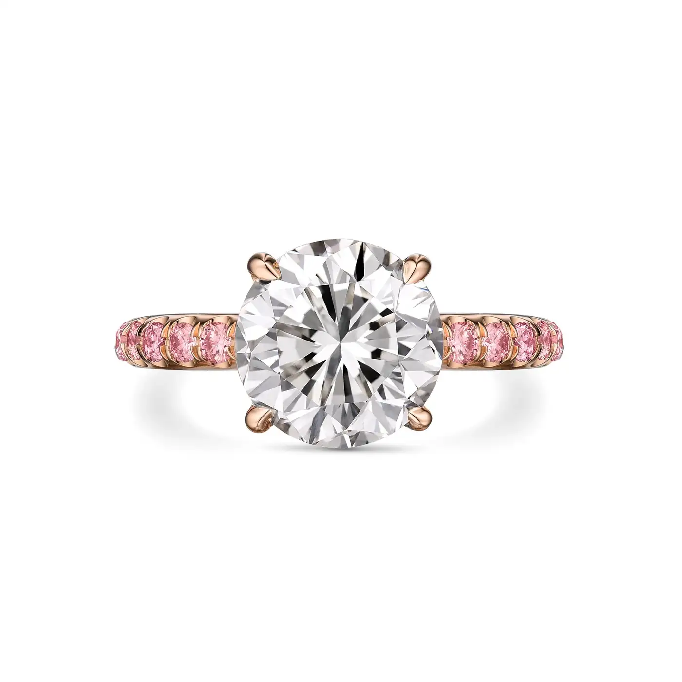 Brilliant Round Engagement Ring with Pink Diamonds GIA Certified 3.01 Carat Brilliant Round Engagement Ring with Pink Diamonds GIA Certified 3.01 Carat