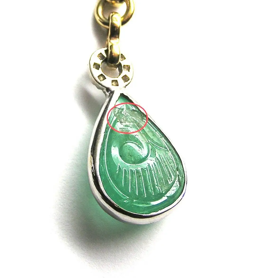 Cabochon Green Emerald Diamonds Yellow Gold Drop Necklace Made In Italy Cabochon Green Emerald Diamonds Yellow Gold Drop Necklace Made In Italy