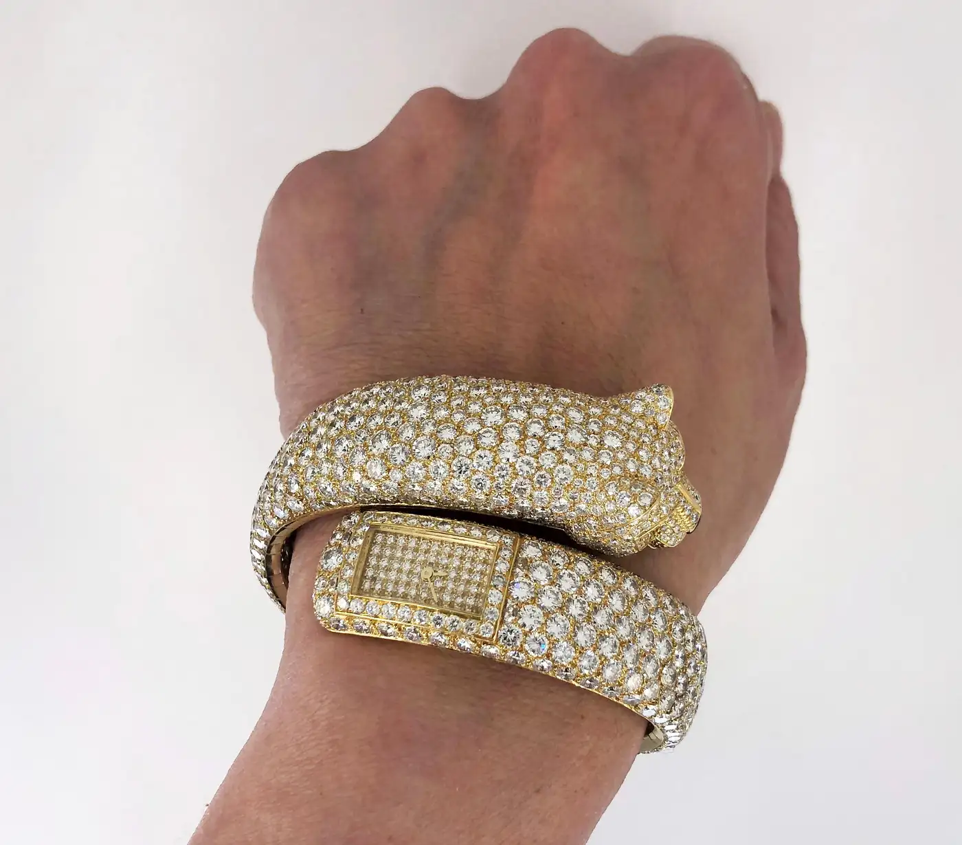 Cartier Diamond Panther Cuff Bangle Watch Cartier Diamond Panther Cuff Bangle Watch