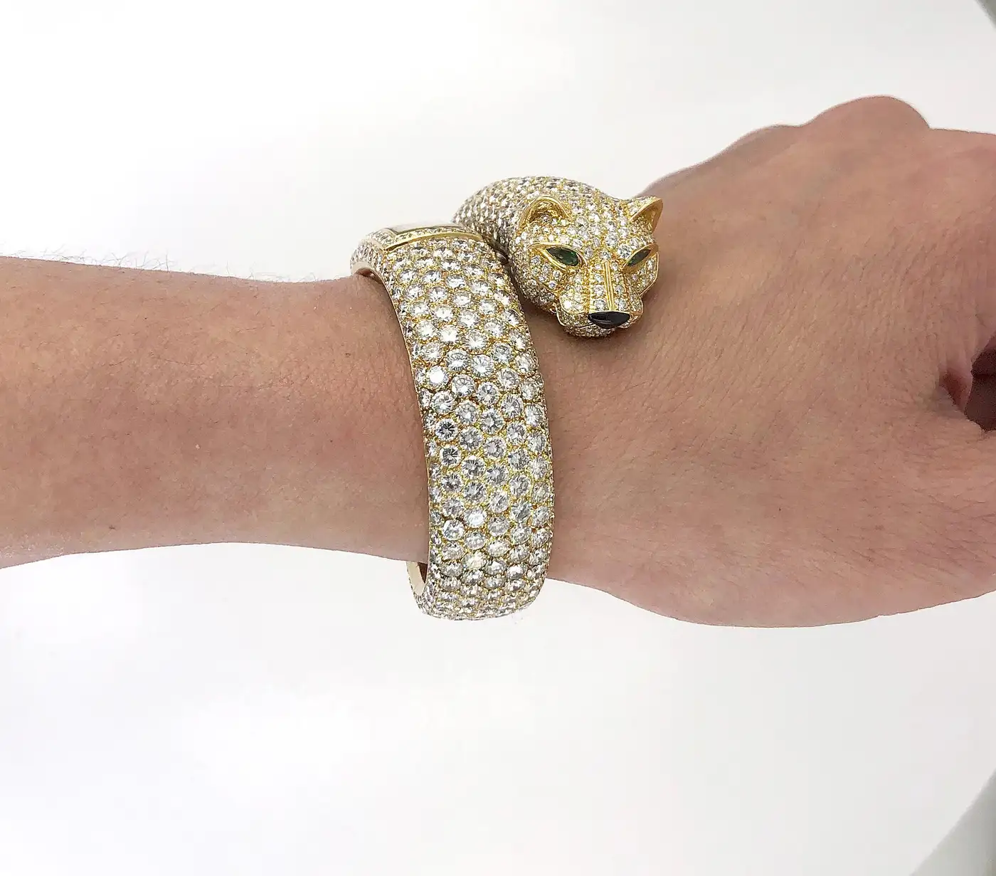 Cartier Diamond Panther Cuff Bangle Watch Cartier Diamond Panther Cuff Bangle Watch