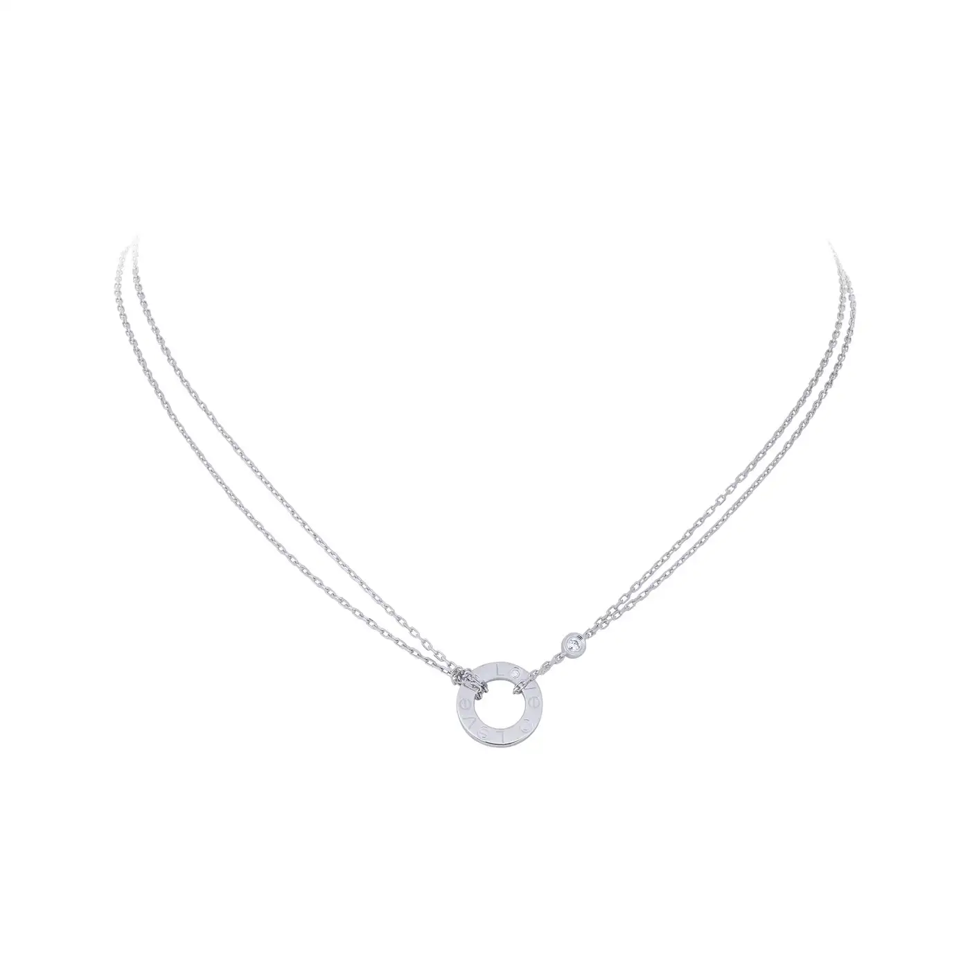 Cartier Love White Gold Diamond Circle Charm Necklace Cartier Love White Gold Diamond Circle Charm Necklace