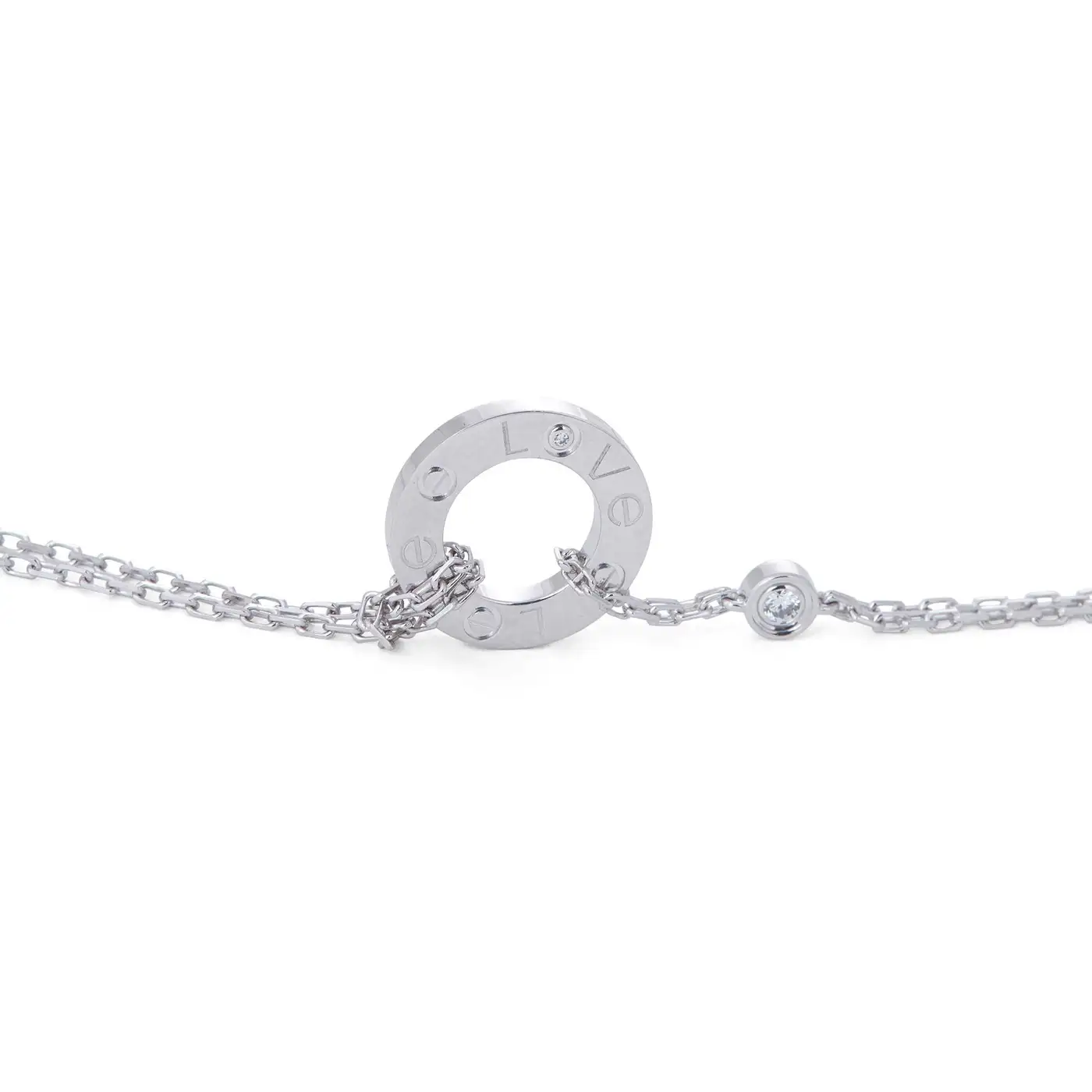 Cartier Love White Gold Diamond Circle Charm Necklace Cartier Love White Gold Diamond Circle Charm Necklace