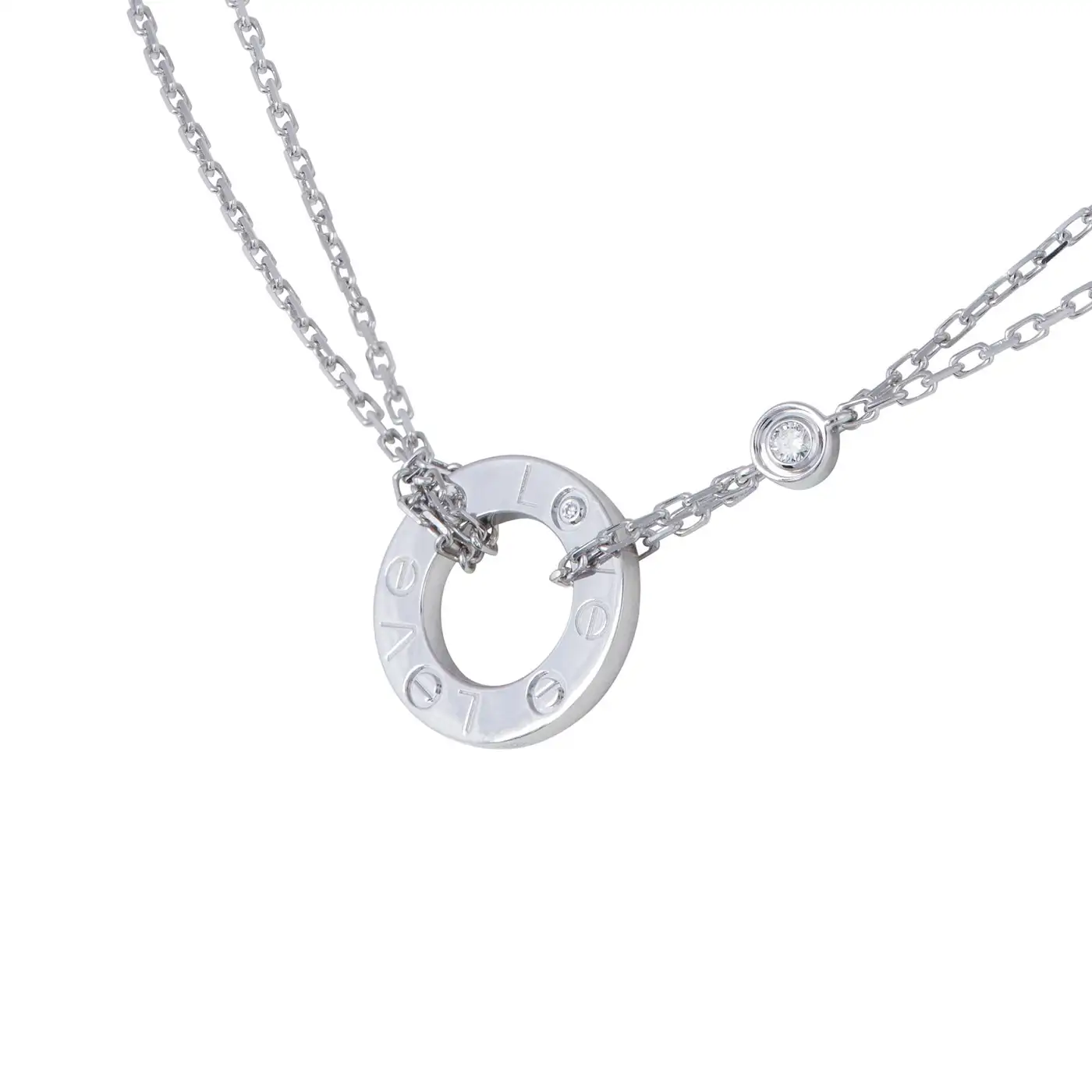 Cartier Love White Gold Diamond Circle Charm Necklace Cartier Love White Gold Diamond Circle Charm Necklace